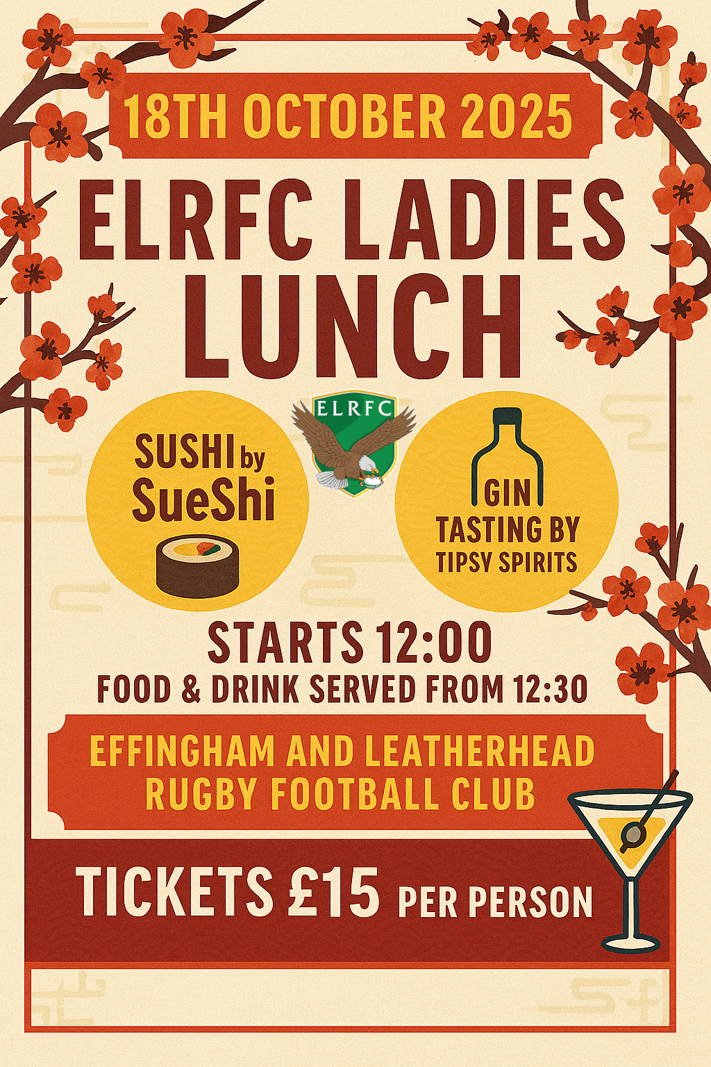 Ladies Lunch 2025 Poster - Sushi and Gin tasting Tickets £15 - October 18th 2025